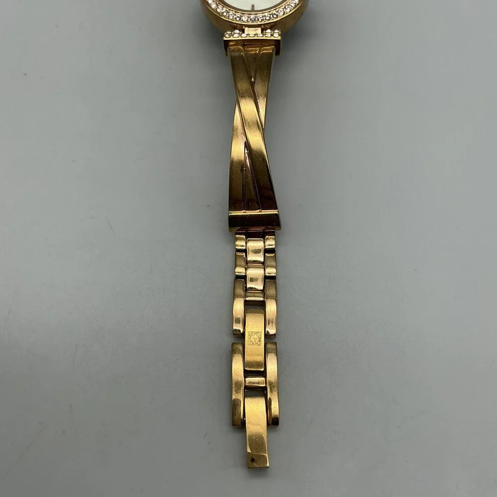 Anne Klein Womens Watch 24mm MOP Gold Tone Crystals Bangle New Battery 6.75